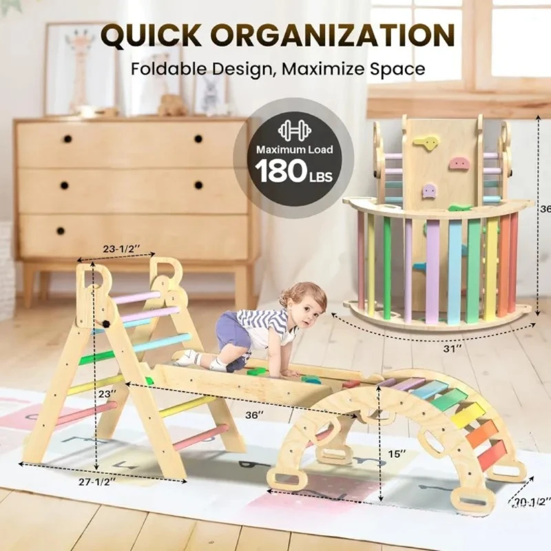 

Spot wooden children's climbing frame household foldable early education baby ladder