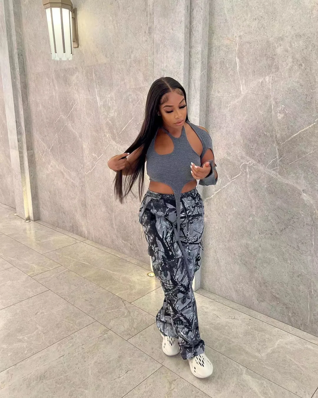 Stylish Women's Printed Cargo Pants 2024 Summer Loose And Comfortable Street Can Wear Casual Ladies Wide Leg Pants