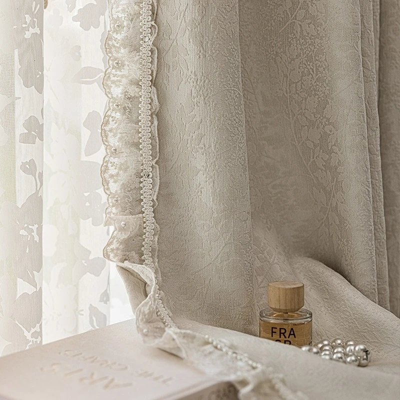 Cream White Jacquard Chenille Lace Curtains for Living Room Bedroom Partition Curtain Customized Finished Product Tulle