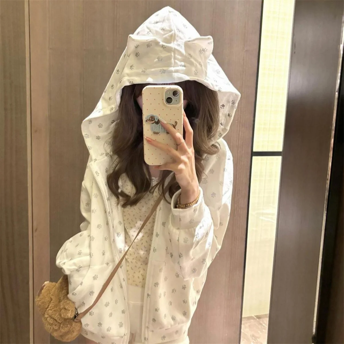 Kapuzenmantel mit Hundepfoten-Aufdruck, Reißverschluss, Frühling und Herbst, Dressing-Kollektion, lässige Streetwear, Sweatshirts mit Reißverschluss, lange Ärmel