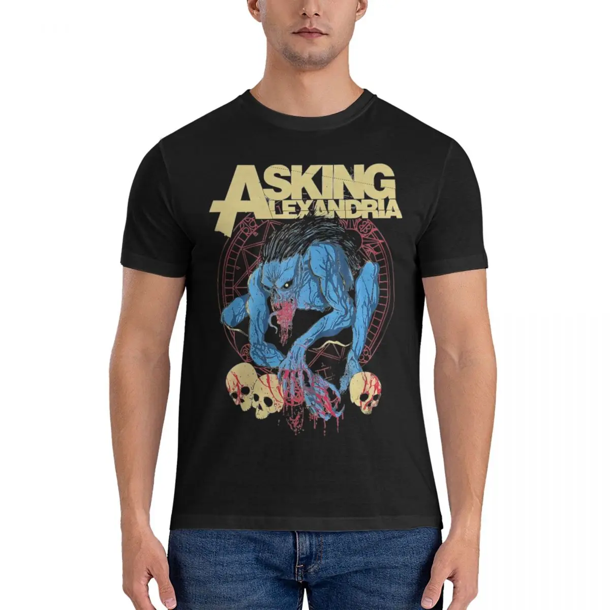 Awesome T-Shirt for Men Asking alexandria Vintage Cotton Tees Round Neck Short Sleeve T Shirts Birthday Gift Clothing