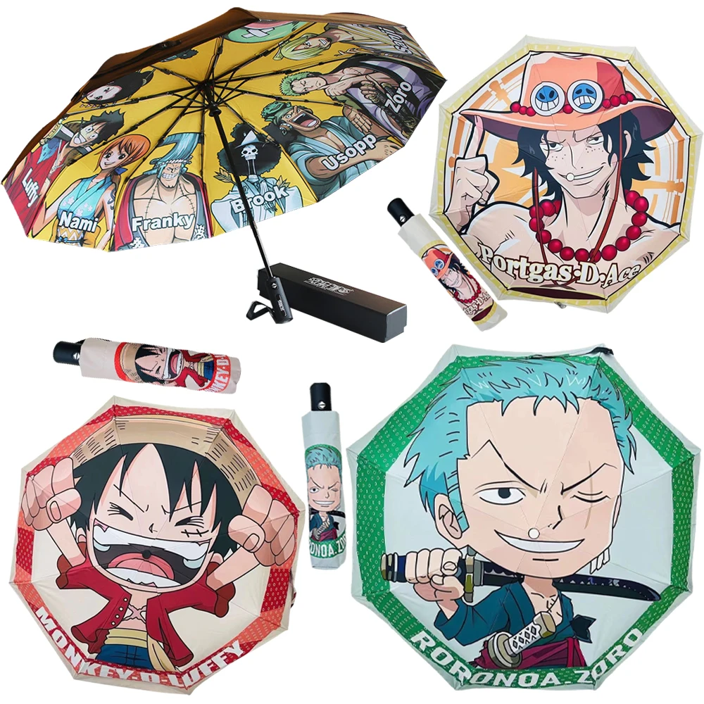 One Piece Monkey D. Luffy Portgas D Ace Zoro Jinbe Anime Figure Men's Women's Vinyl Parasol Fully UV Rays Automatic Umbrella