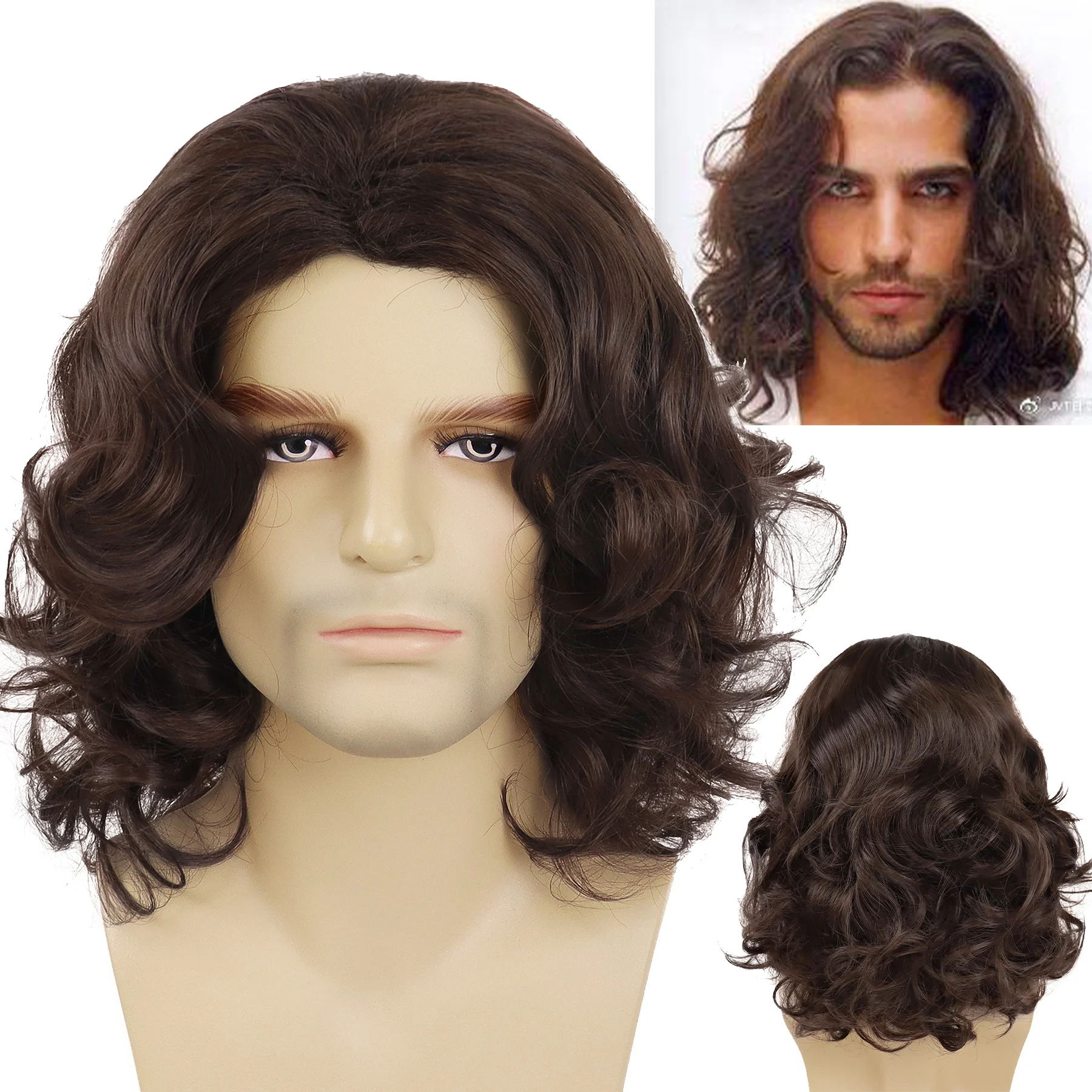 

Синтетические волосы, мужской коричневый парик, пушистые вьющиеся парики, косплей, Хэллоуин, карнавал, вечеринка, мягкое высокотемпературное волокно, естественный вид