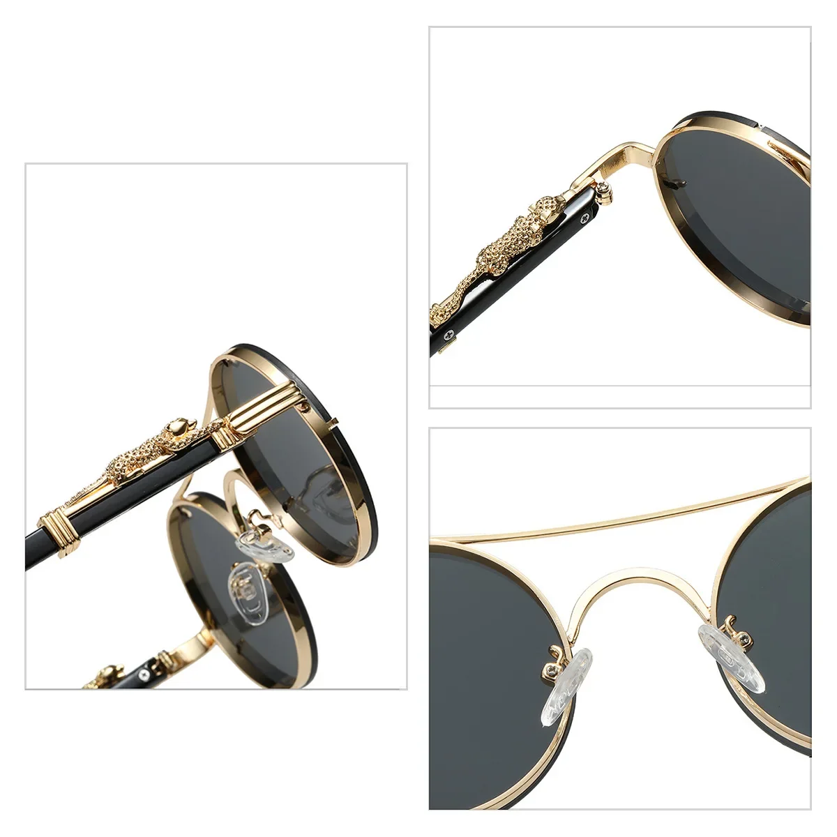 Men  Vintage Round Sunglasses Fashion Double Bridge Multicolor Shades Women Retro Trendy Brand Luxury Design Sun Glasses image 5