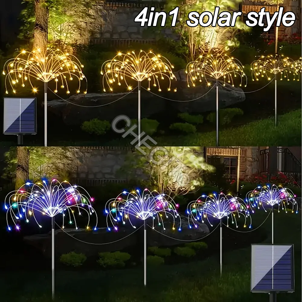 NEW 4in1 Pack Solar Firework Light Outdoor,IP65 Waterproof Solar Garden Flower Lights With 8 Lighting Modes For Outdoor Lighting