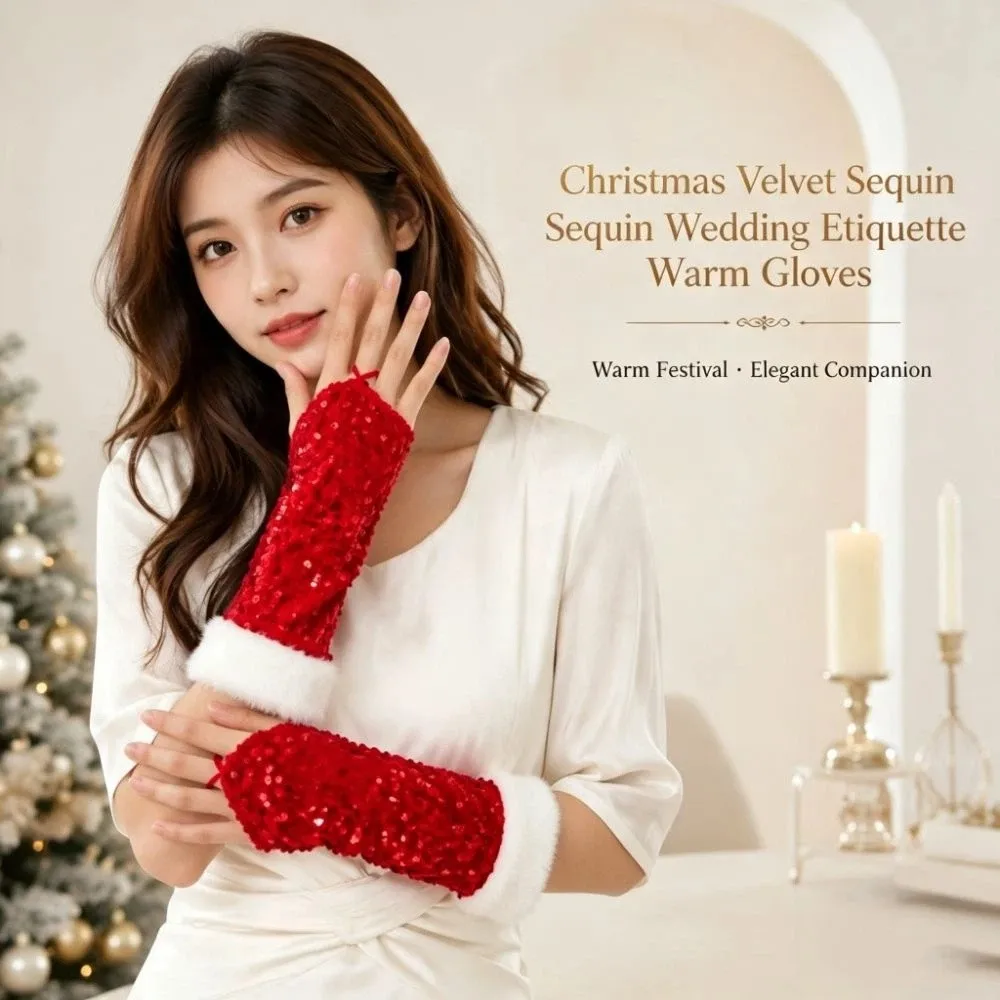 Glitter Christmas Gloves Thickened Warm Sequin Hook Finger Exposed Gloves breathable decorative Performance Gloves