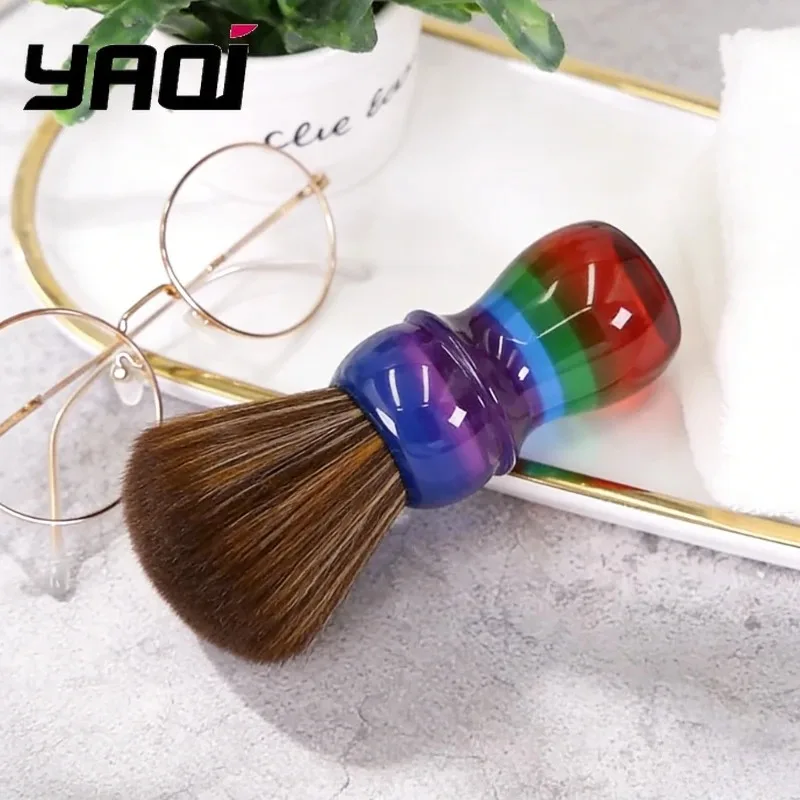 2026 NEW YAQI Hair Shaving Brush Rainbow Striped Resin Handle Men Wet Shave Foam Brush Barber Grooming Tool
