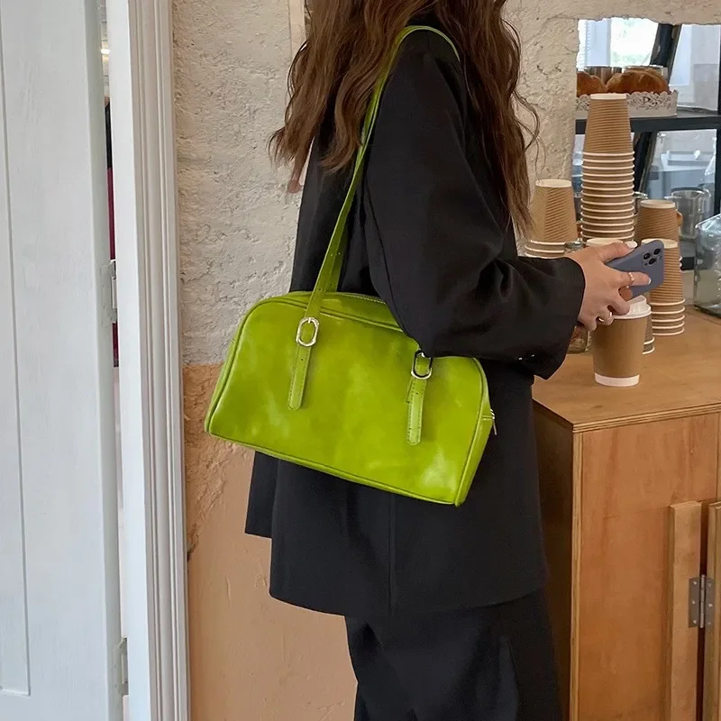 

Green Shoulder Bag Niche Leisure Underarm Bags Korean Instagram Bag Autumn and Winter New Versatile Commuting Women's Bag