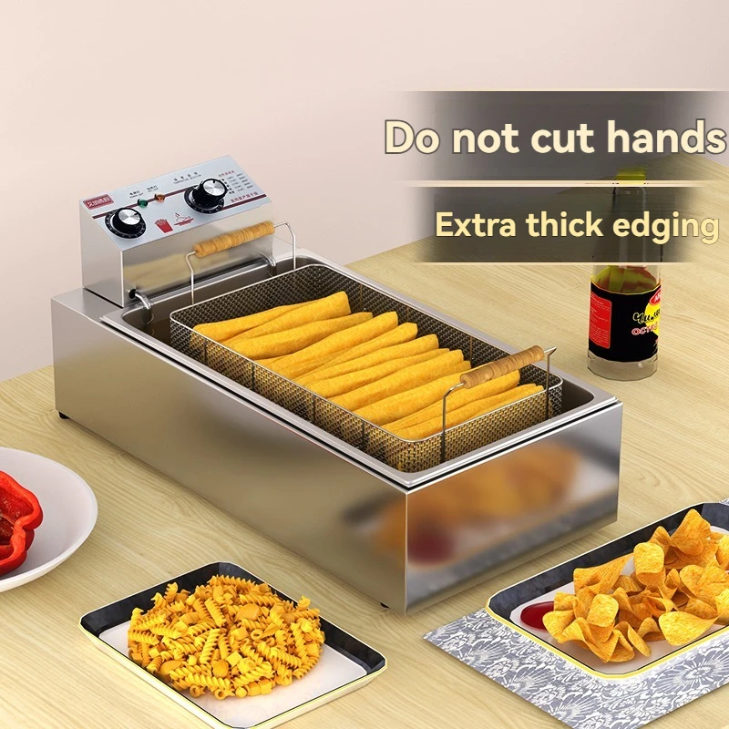 ماكينة مقلاة ذات خزان مزدوج تجارية تعمل بالغاز الكهربائي لبطاطس الدجاج تاكوياكي مثالية لأعمال المواد الغذائية في الشوارع