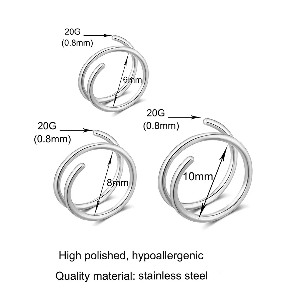 1PC Stainless Steel 316 Double Spiral or Double Layers Nose Ring Hoop Septum Cartilage Tragus Lip Piercing Body Jewelry view 4