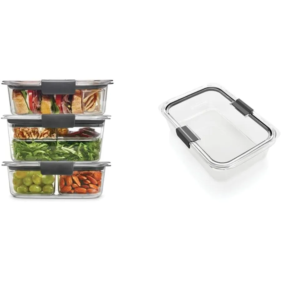 

Контейнеры для хранения продуктов Rubbermaid Brilliance с крышками, герметичные для приготовления обеда и остатков еды, набор из 3-х со съемным подносом