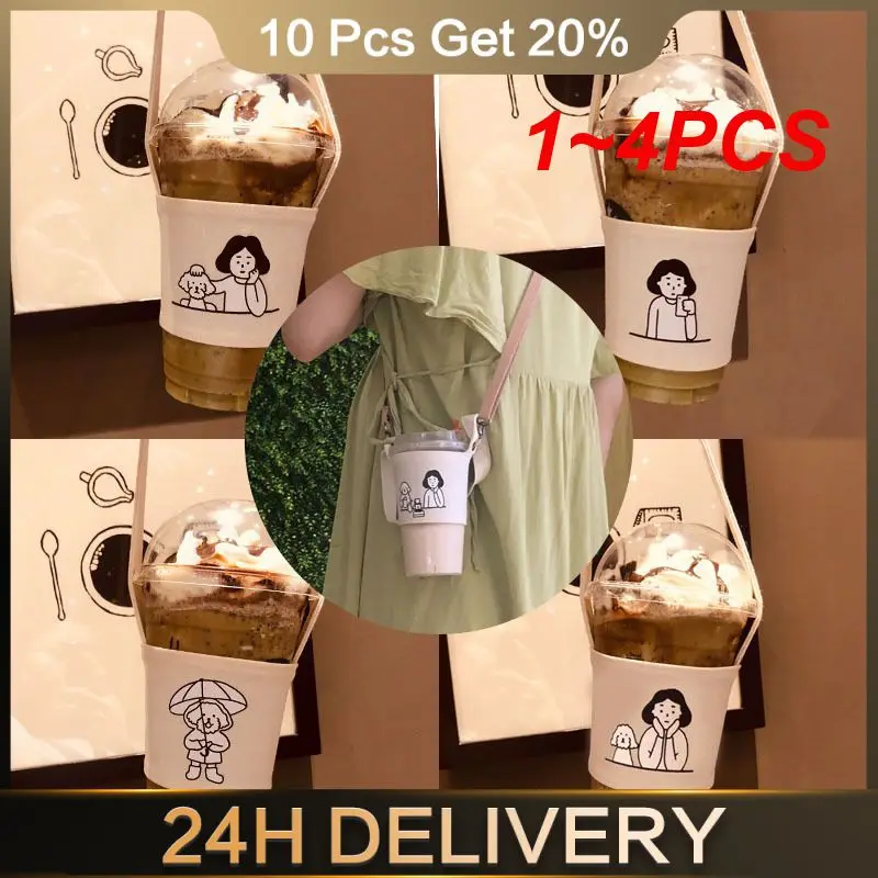 Juego de té de la leche con estampado de lienzo innovador y elegante, soporte para botella de agua portátil, bolsa de transporte duradera, 1 ~ 4 Uds.