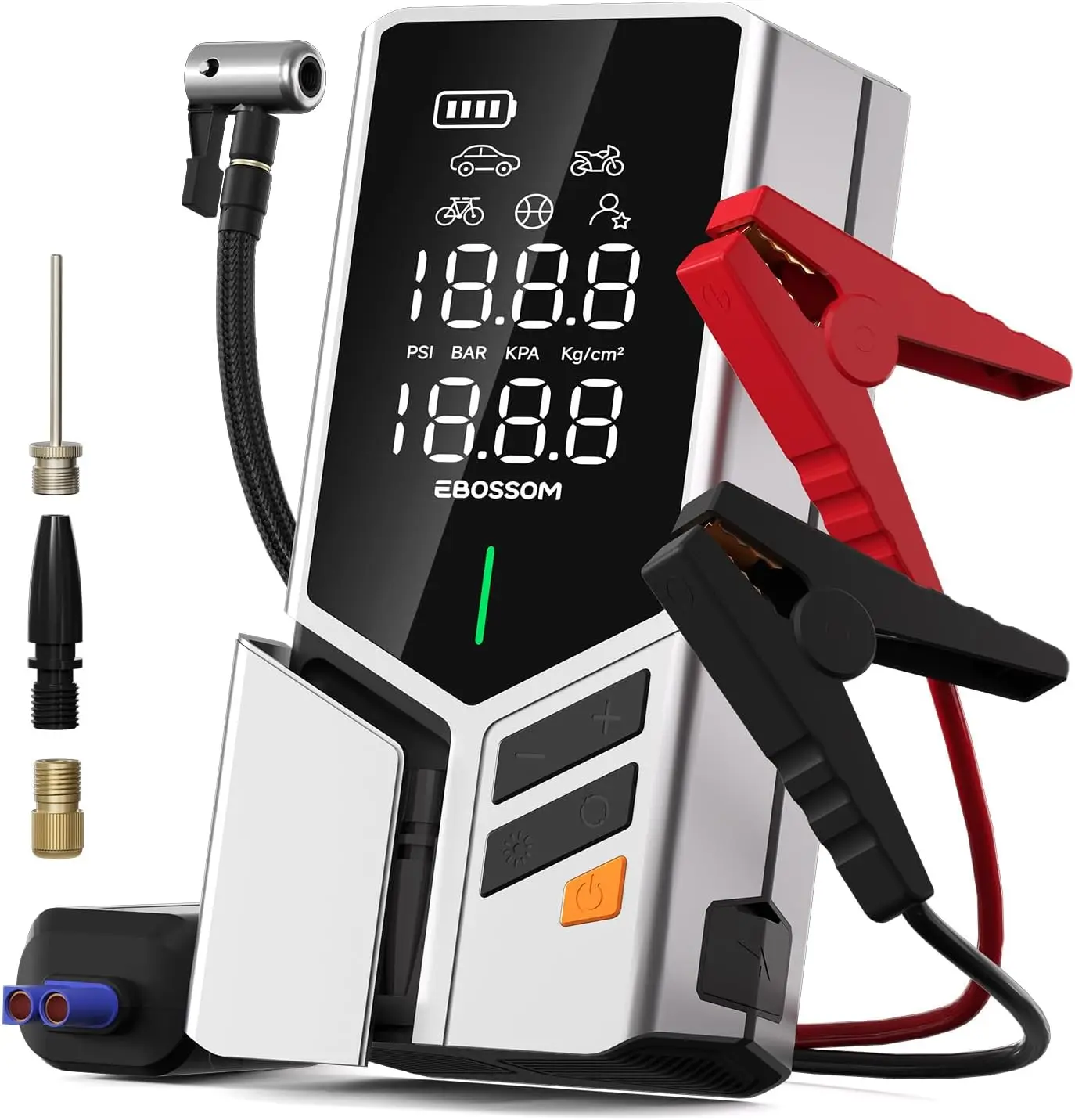 

Portable Car Jump Starter with Air Compressor, 150PSI Tire Inflator, 44.4Wh Battery, LED Light, Fast Inflation Pump