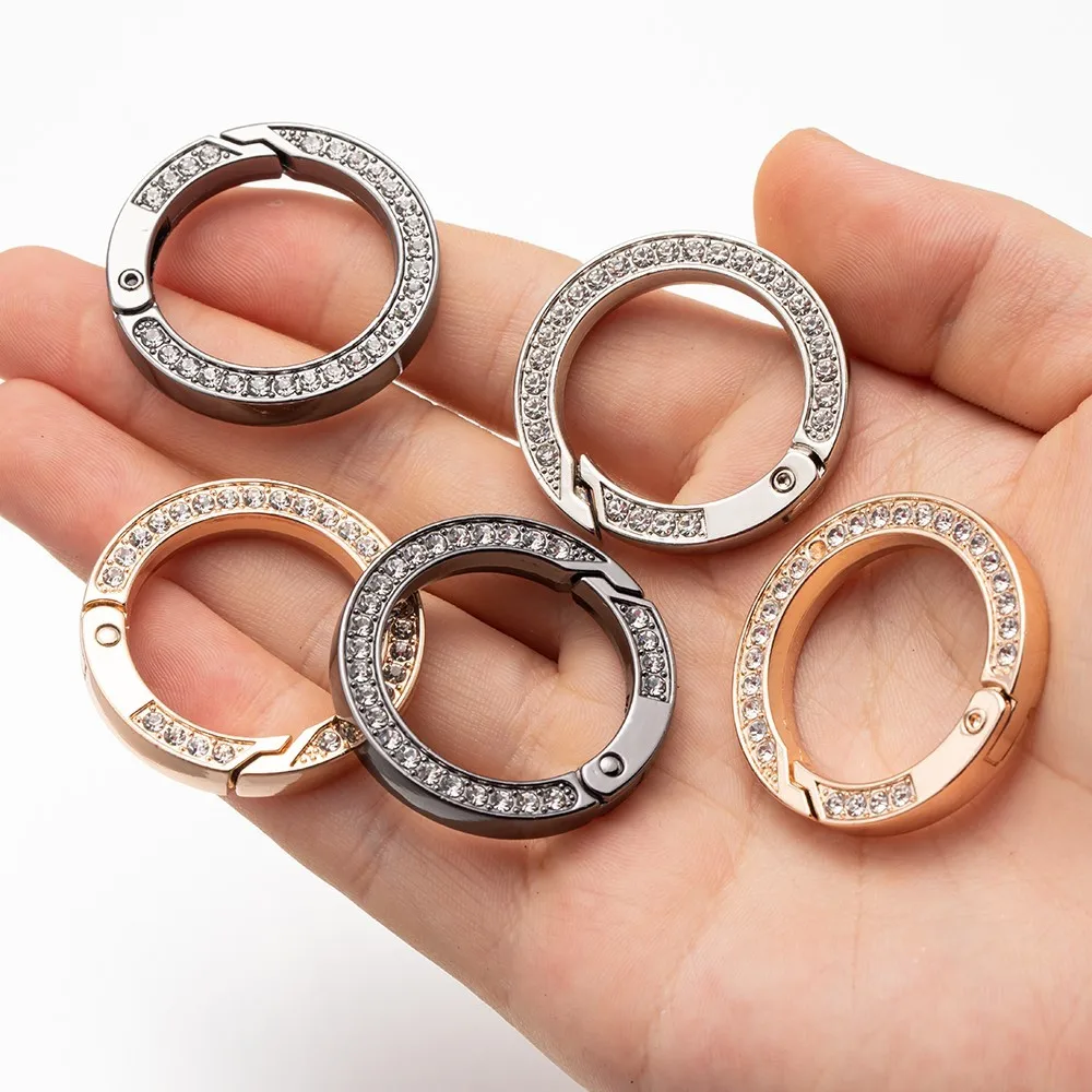 5Pcs/Lot Metal Rhinestone Spring O Rings Round Clasps Openable Buckle For DIY Keyrings Handbag Jewelry Making Keychain Hook