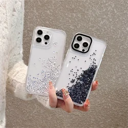 Luxury Glitter Quicksand Phone Case for iPhone 16 15 Pro Max Rhinestone Hard Back Cover Liquid Clear Shell Shiny Sparkles Fundas