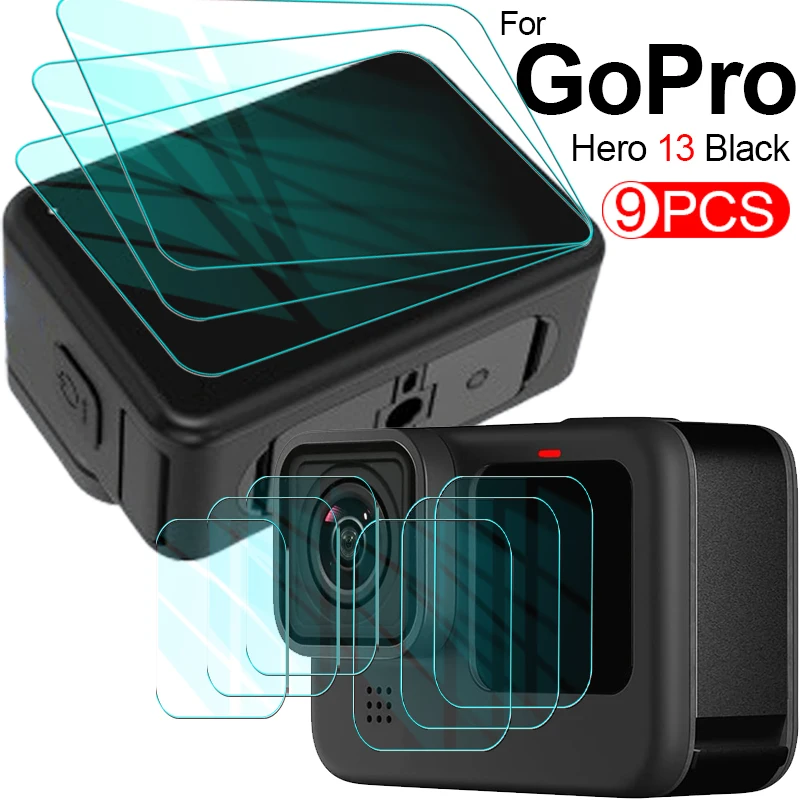 9 in 1 For GoPro Hero13 Black HD Clear Camera Lens / LCD Screen 9H Hardness Tempered Glass Protector Film For GoPro HERO 13