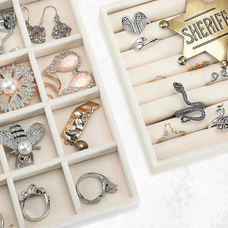 植毛ジュエリーボックスディスプレイトレイスタンド複数のスタイルネックレス、ブレスレット、イヤリング、リングオーガナイザーボックス