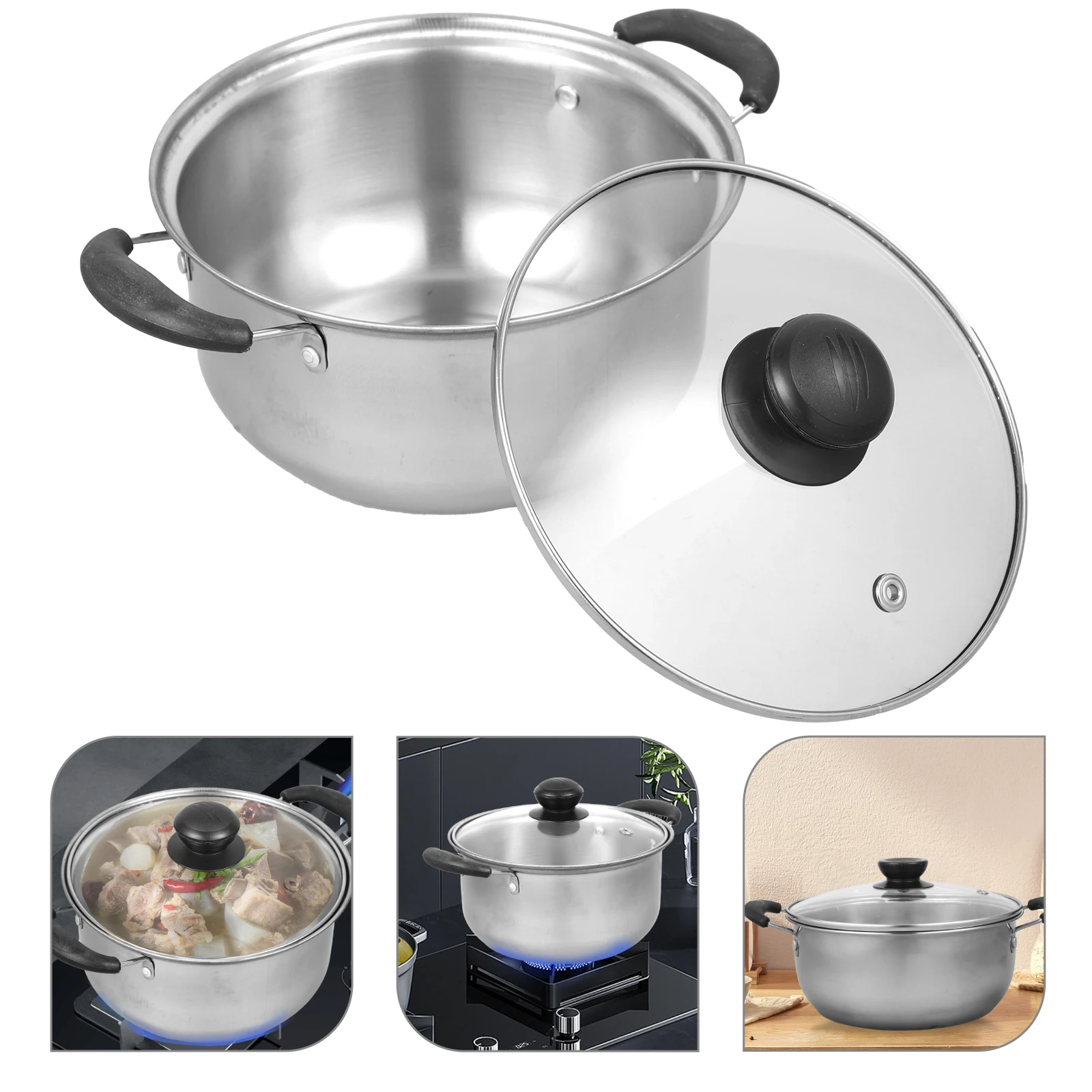 

1pc Stainless Steel Milk Soup Stockpot Kitchen Cooking Pot Premium Gas Electric Stove Compatible Polished Corrosion