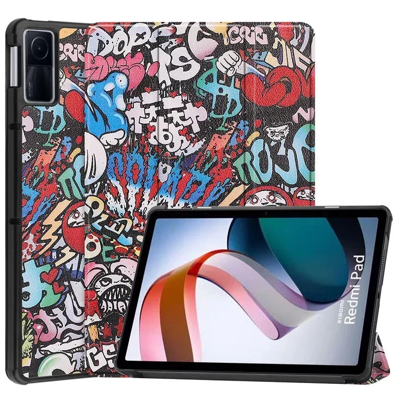 

Painted Hard Cover For Xiaomi Redmi Pad 10.61" Smart Case Tri-folded Stand PU Leather Magnetic Funda For Redmi Pad 2022 Case