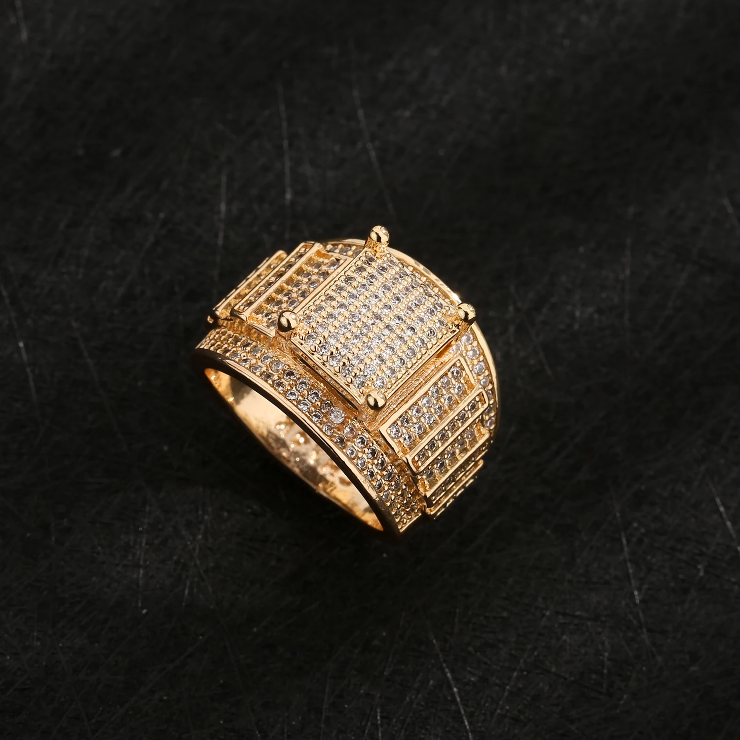 مجوهرات الهيب هوب خاتم تاج ثلاثي الأبعاد 14 قيراط مطلي بالذهب مادة نحاسية 8/9/10 ذكرى زفاف نسائية #3