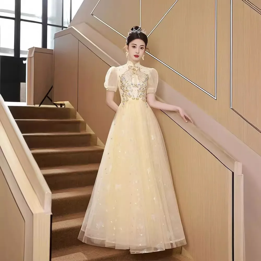 Champagne Graduation Evening Dress Birthday Banquet Temperament Host Performance Costume for Piano Women's Clothing