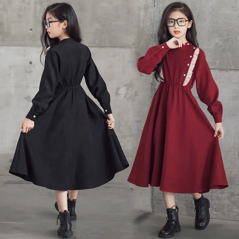 Girls' Long Dress Over Knee Spring Autumn Fashionable Long Sleeve Children's Dress Princess Dress