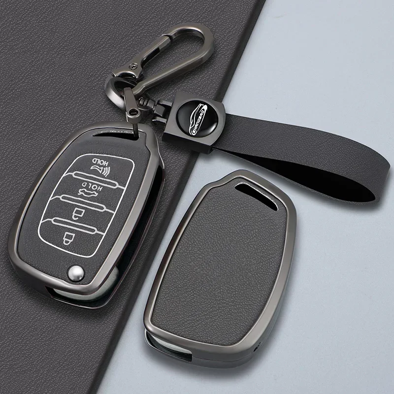 

3/4 Button Car Leather Key Case Alloy Protective Case Cover For Hyundai Tucson Sonata Ix35 Ix25 I20 Avante I10 I30 IX45 HB20