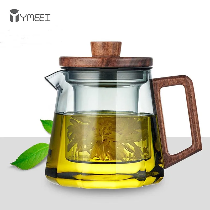 YMEEI Heat Resistan Glass Wooden Handle Tea Sets Puer Kettle Coffee Pot Gas Stove Electric Pottery Stove To Boil Teapot 800ML