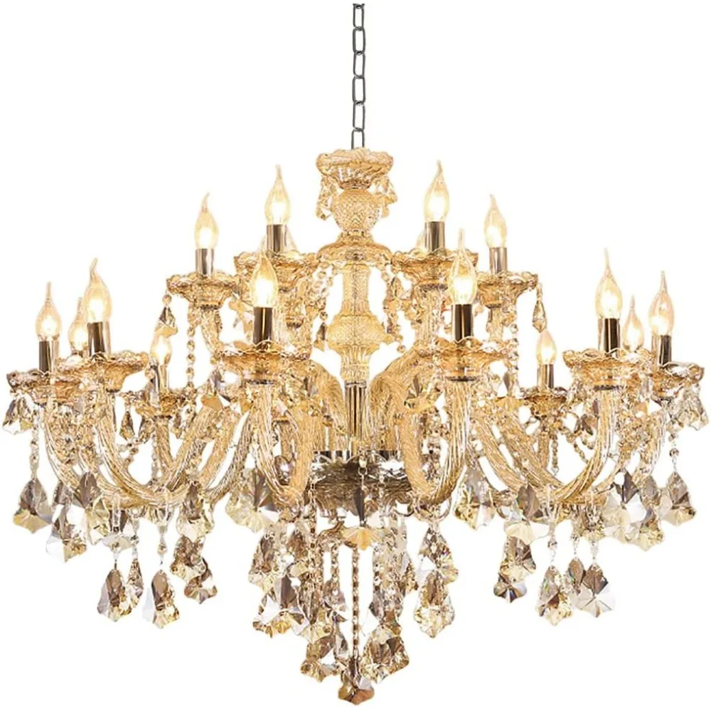 Crystal Chandelier 18 Lights,Contemporary Crystal Ceiling Chandelier Lighting Fixture Candle Style Base for Hallway (18 Lights)