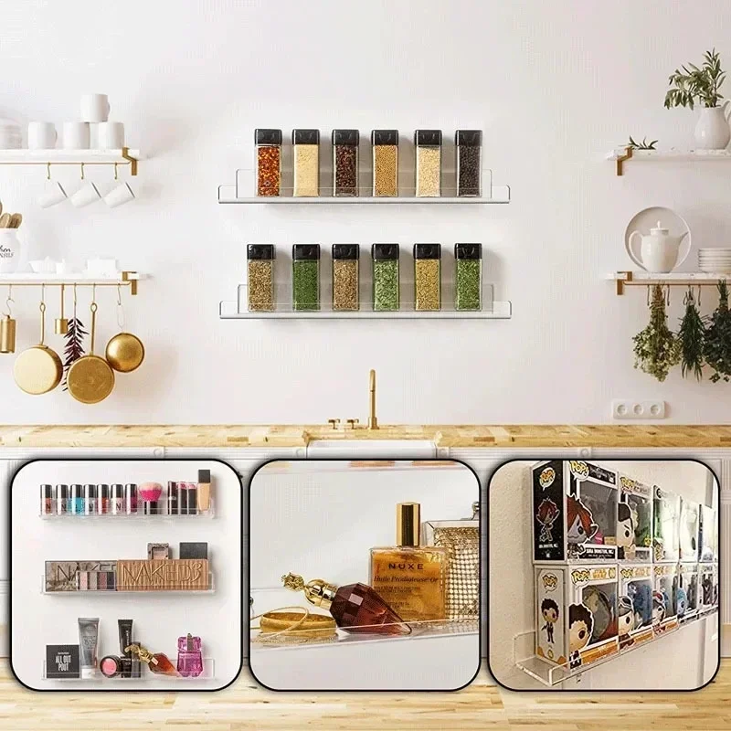 1pc portaoggetti in acrilico trasparente montato a parete scaffale galleggiante per libri supporto per espositore per trucco portafoglio per organizer da cucina per bagno