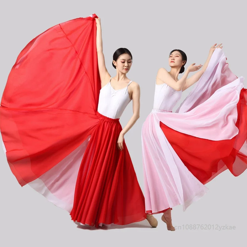 

New Women Classical Skirts Elegant Ethnic 2-layered Split Reversible Wear Chiffon Performance Swing Wrap Ethereal 720 Degree