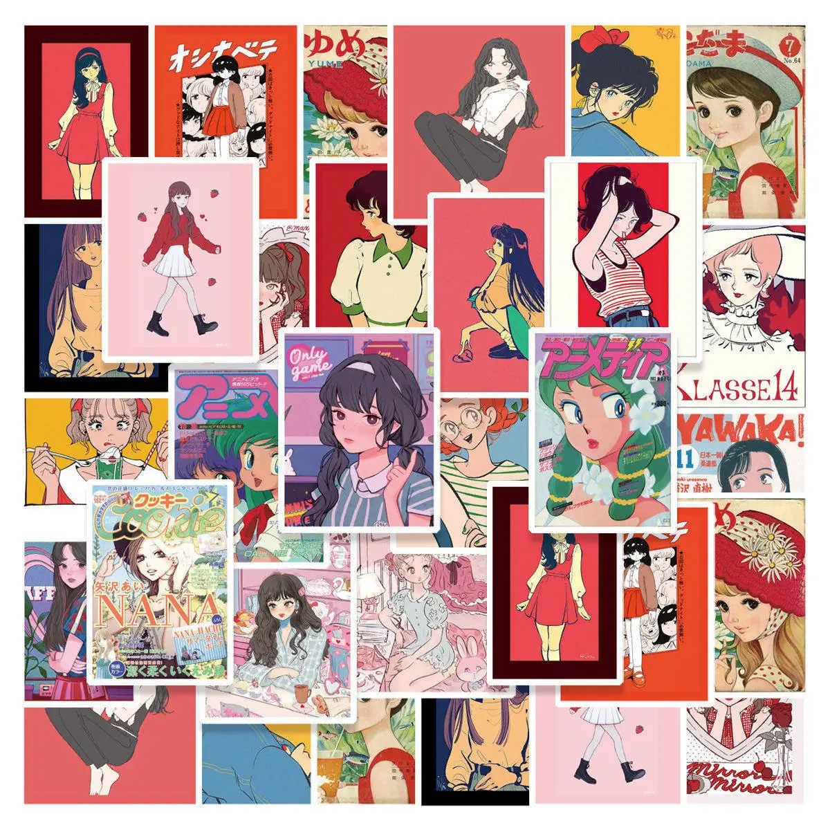Etori Life 46pcs PVC Cute and Beautiful Cartoon Japanese Girl Collage Pattern Student DIY Cups,Scrapbooks Decoration Stickers