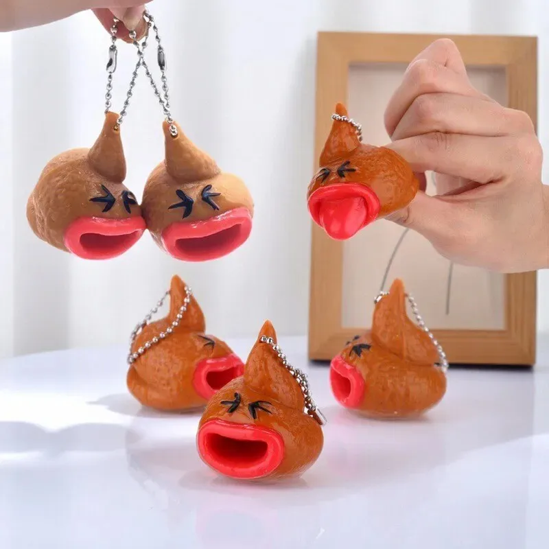 Squishy Fidget Toys Tongue Sticking Stool Keychain Creative Prank Novelty Squeeze Stress Relief Venting Party Adults Funny Gifts