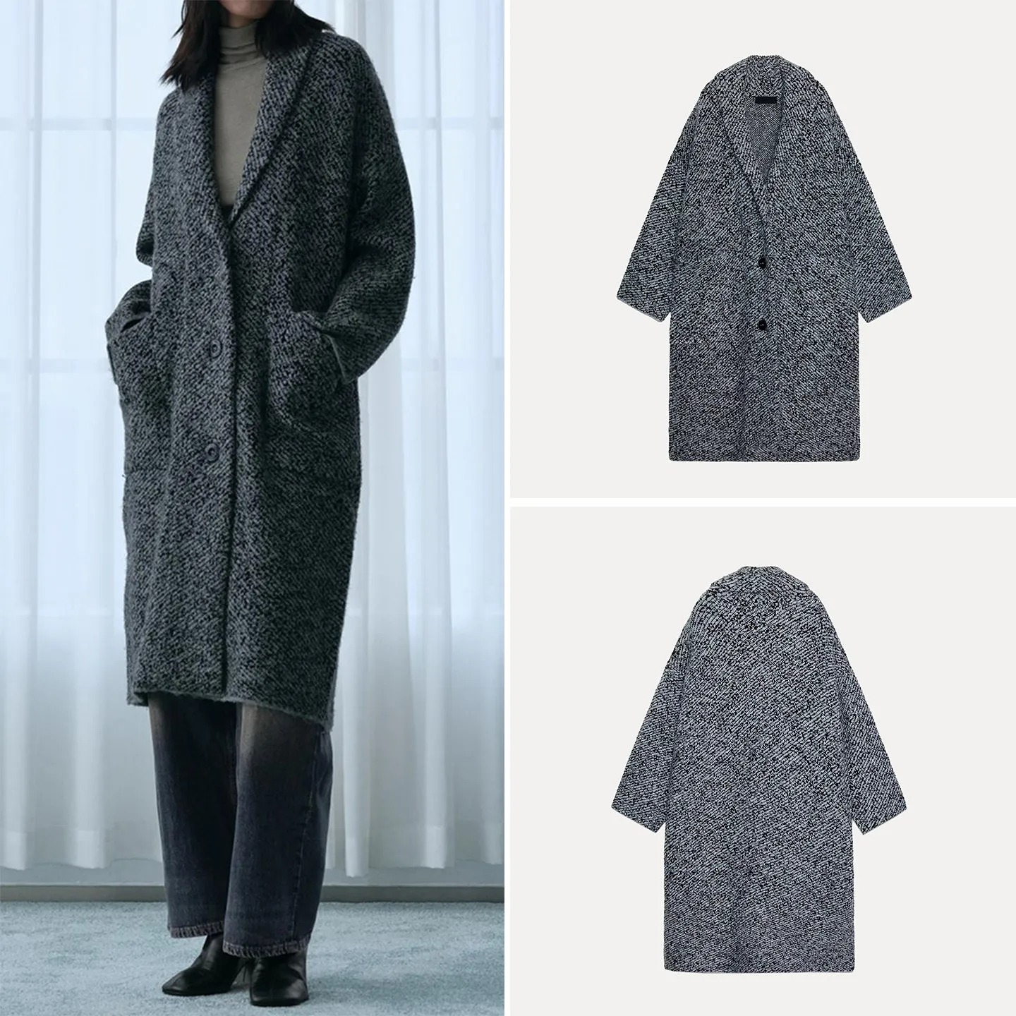 

Z Women's Faion Loose Knitted Long Sve Wrap Collar Coat 2025 Winter Commute Sle Mid-Length Single Button Pure Color