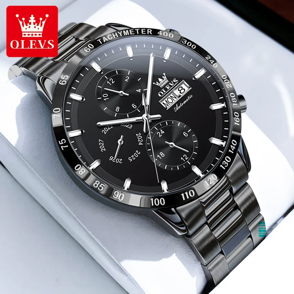 Automatic Movement Olevs Luxury Watch For Men Stainless Steel Watch Strap Calendar Business Simplicity Men'S Mechanical Watches