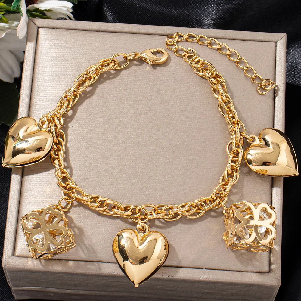 Punk-Armband aus Edelstahl mit dickem Band und herzförmigem Glücksbräunchen-Anhänger, Geburtstags- und Weihnachtsschmuckgeschenk – Detail 5