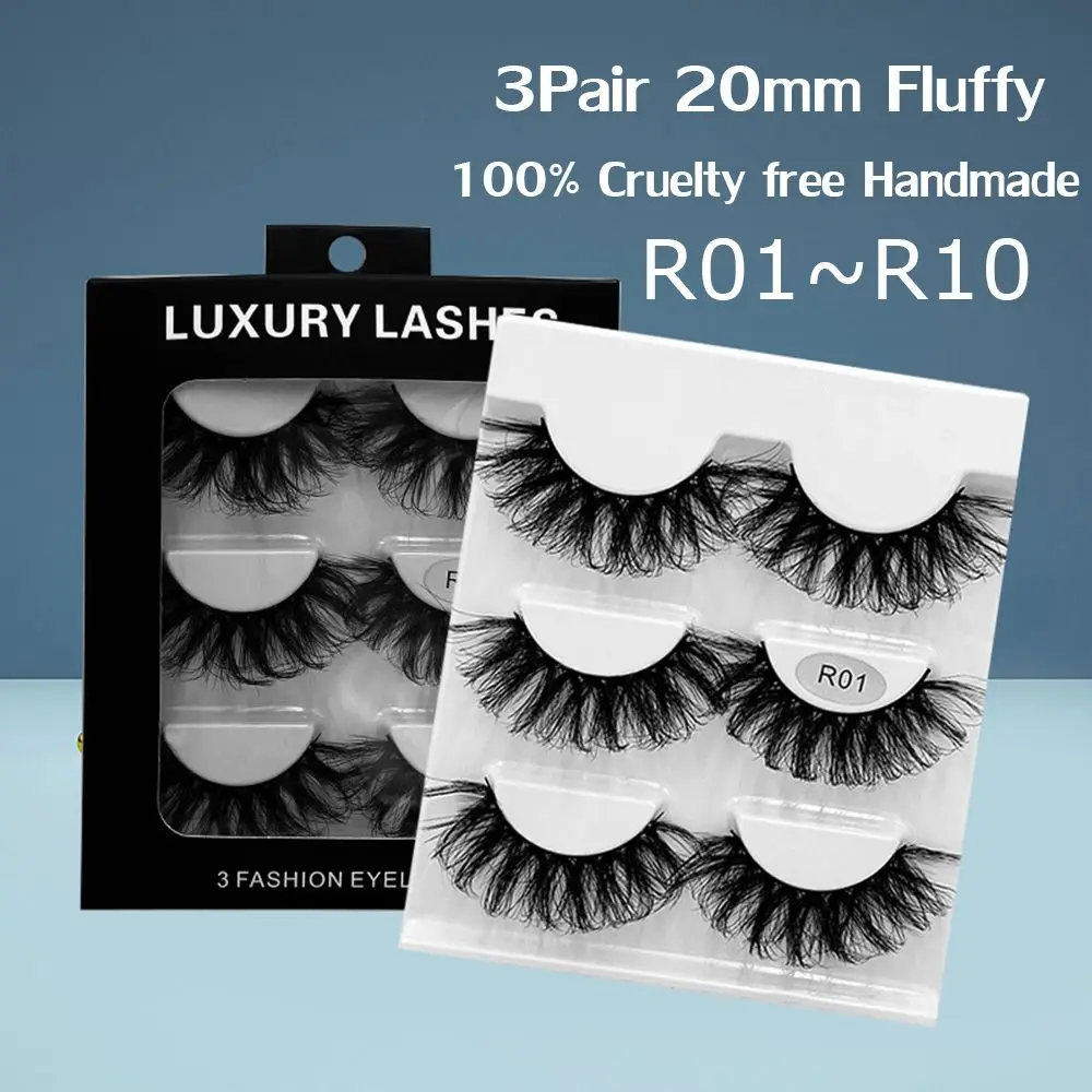 SKONHED 3Pairs Women Beauty Handmade Long Natural 20mm Fluffy 3D Mink Lashes 100% Cruelty free False Eyelashes
