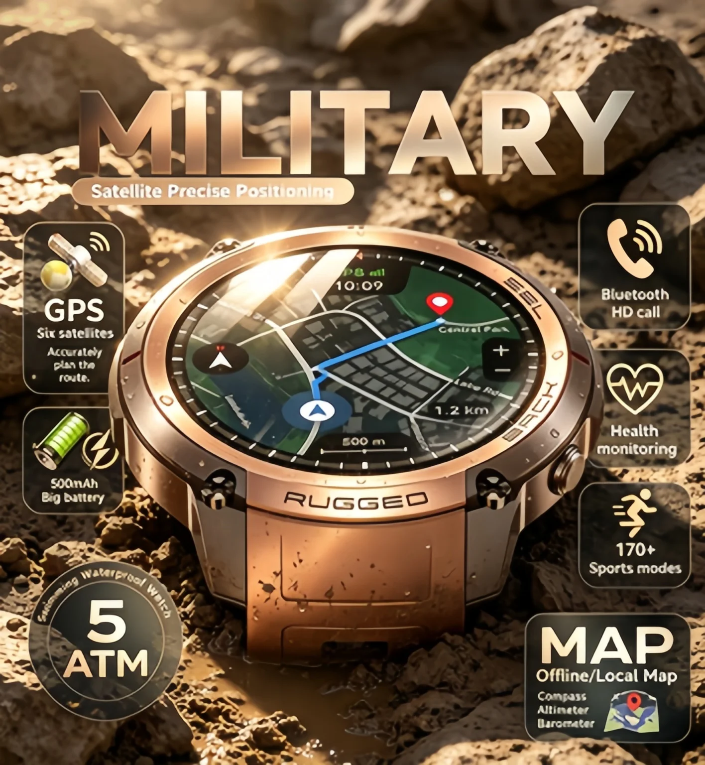 Rugged Rugged Outdoor Smartwatch for Men GPS Offine Map Compass Fitness Tracker Waterproof Sports Trail Running Sports GPS Watch 2026 - Aliexpress Deal