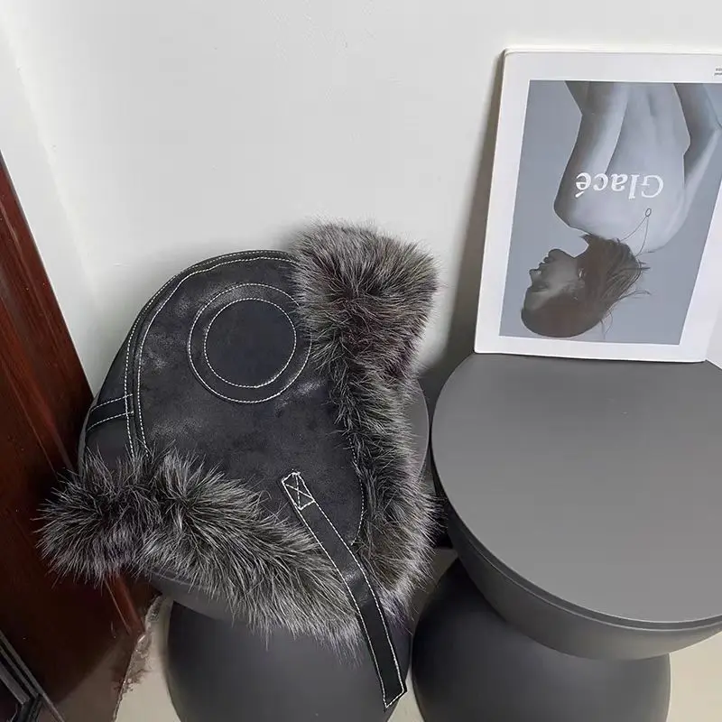 

Winter Hat Men Women's Pilot Aviator Bomber Trapper Hat Faux Fur Leather Snow Cap With Ear Flaps Windproof Warm Lei Feng Hat