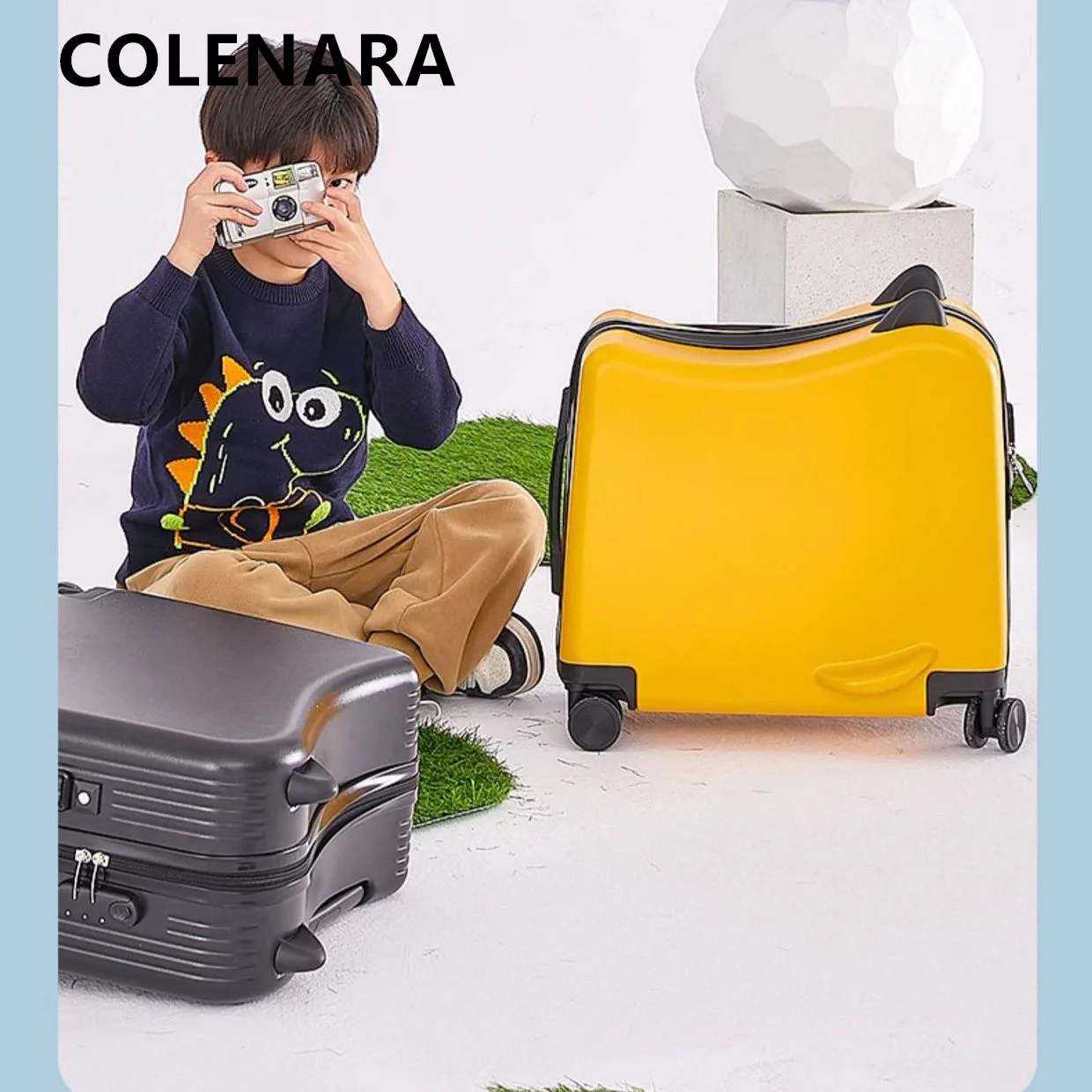 COLENARA Cabin Suitcase 20 Inches Boarding Box Children Trolley Case ABS + PC Small Password Box Can Sit and Ride Luggage