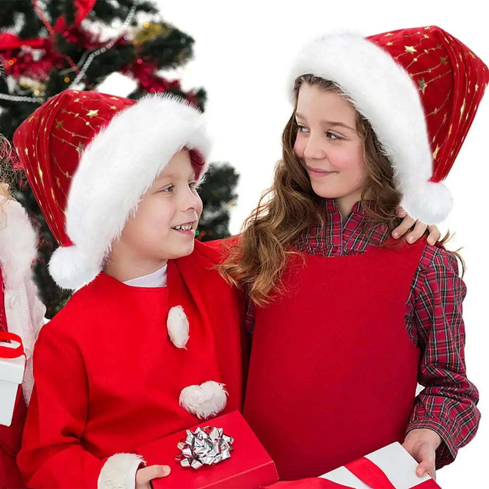 الذهبي ستار سانتا قبعة قبعة عيد الميلاد الحمراء مع الأبيض رقيق Pompom غامض عيد الميلاد قبعة احتفالية جمع السنة الجديدة قبعة عيد الميلاد