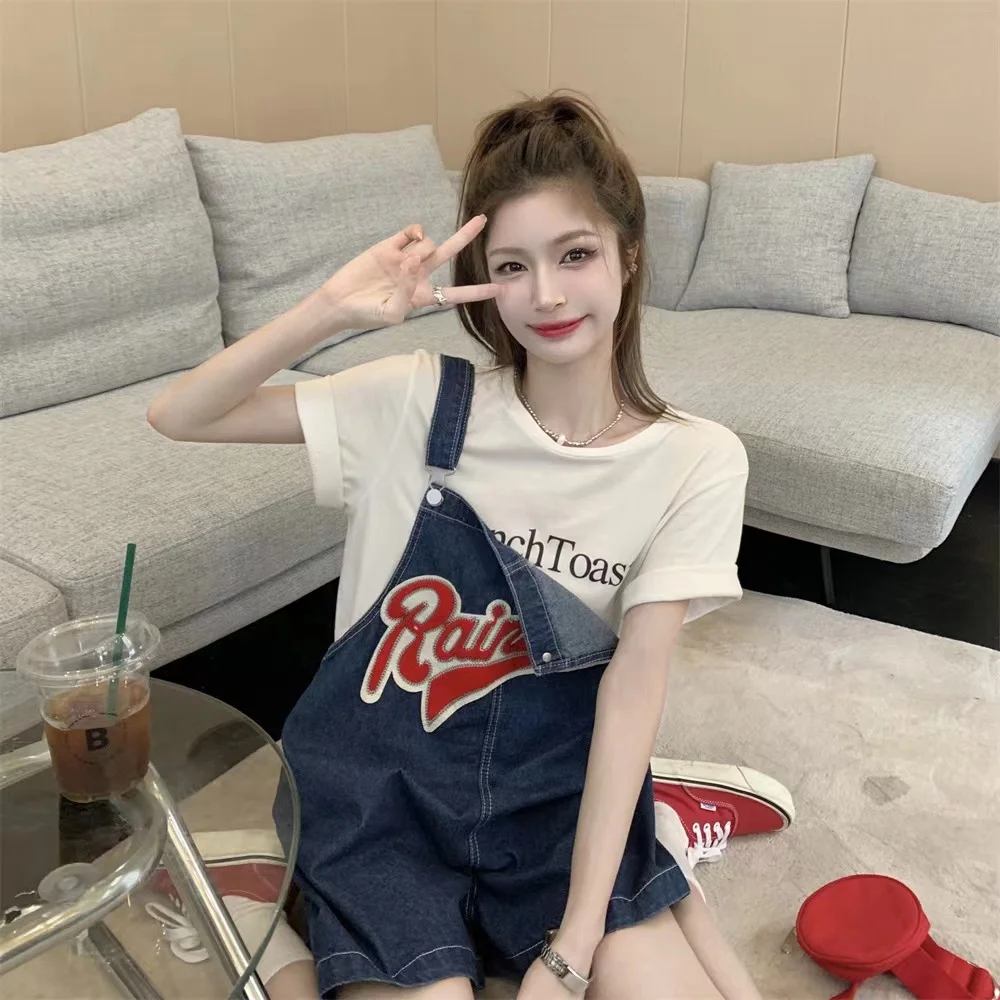 

Rompers Playsuits Women High Waist Summer Simple Denim Loose Casual Pure All-match Korean Style Fashion Solid Trendy Streetwear