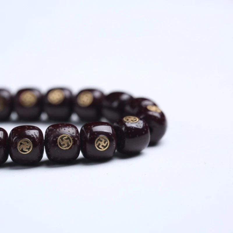 Bracelet-Moon Bodhi Beads, Inlaid With Copper Swastikas, Zen-Inspired Hand-Held Accessory