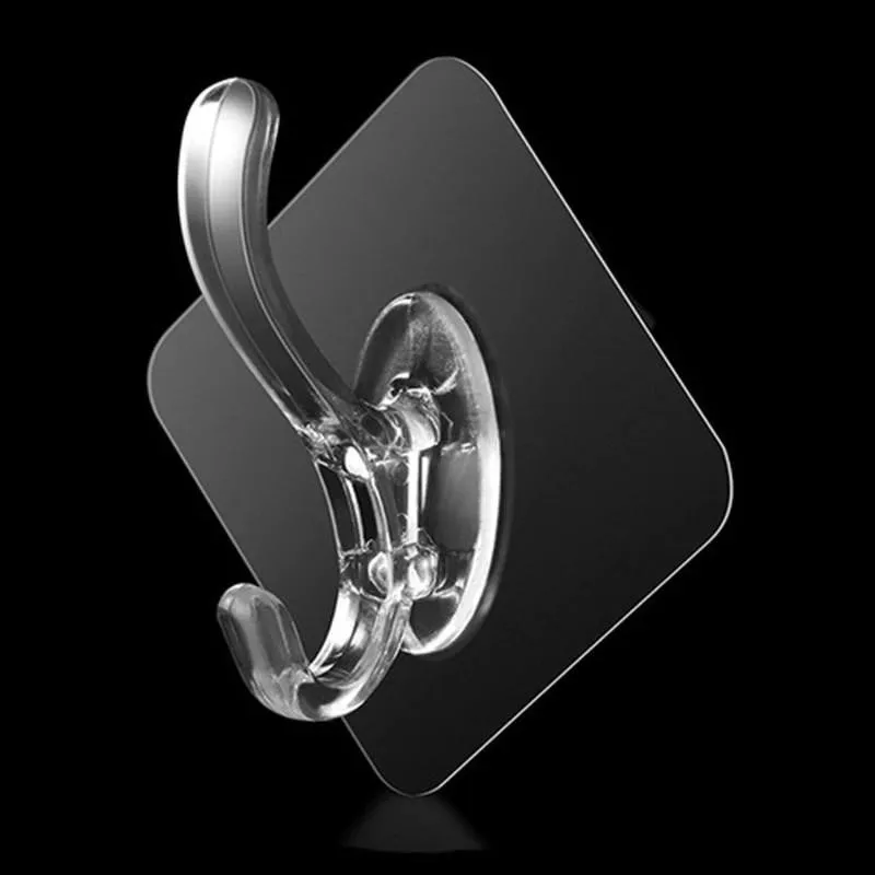 10 pcs Adhesive Transparent Seamless Hooks Practical Hooks Hanger with Double Hooks Reusable for the Drill-free Wall