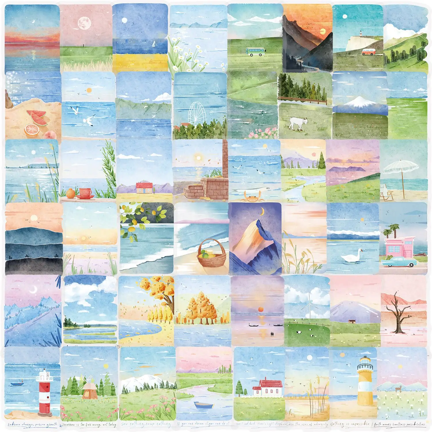 

50/100PCS Transparent PET Mountain and Sea Painting Sticker Pack Waterproof Decorative Guitar Notebook