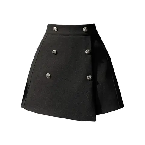 Hög midja ullkjol Höst vinter Dammode Asymmetrisk kort kjol Dubbelknäppt halvkroppskjol 10 best sales Maxi Mall - №8