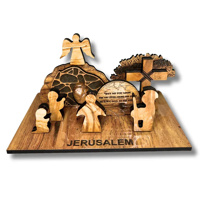 

Holy Land Easter Jesus Resurrection Scene Wood Cross Decoration Ornaments Set Christian Table Centerpieces Wooden Empty Statue