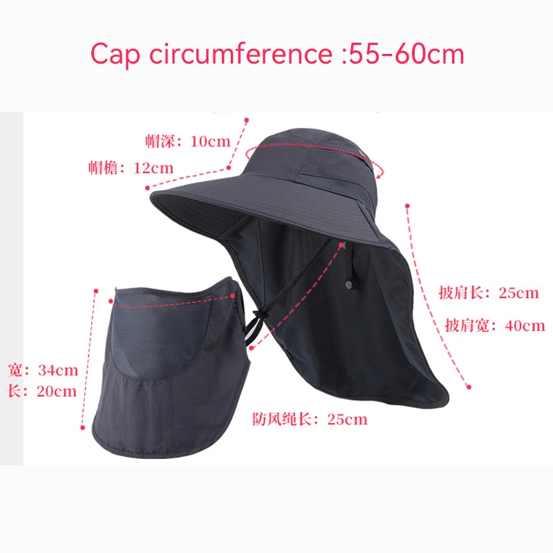 Summer shawl visor for men and women outdoor mountaineering fishing sun visor removable face mask fisherman's hat