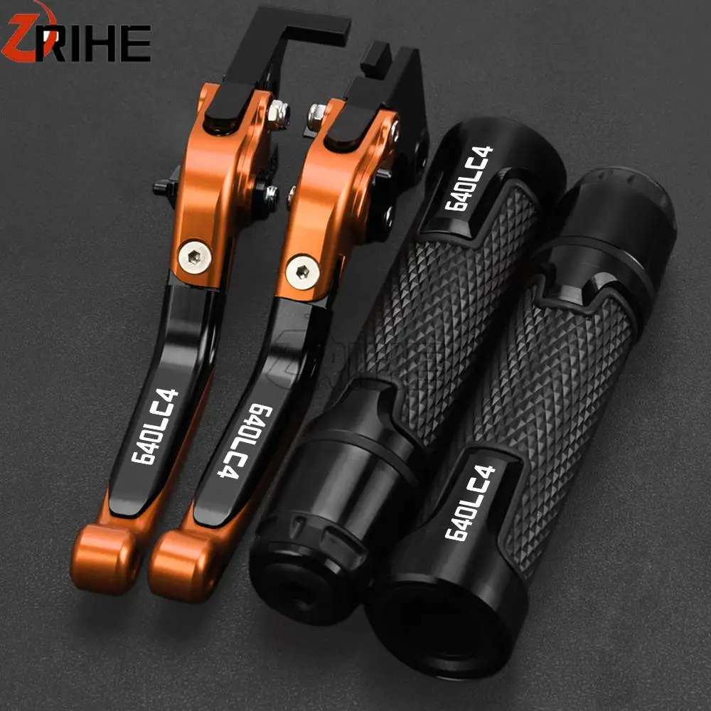 

FOR 640LC4 640 LC4 2003 2004 2005 2006 CNC Adjustable Brake Clutch Levers & Handlebar grips 640DUKE 2005 Motorcycle Accessories