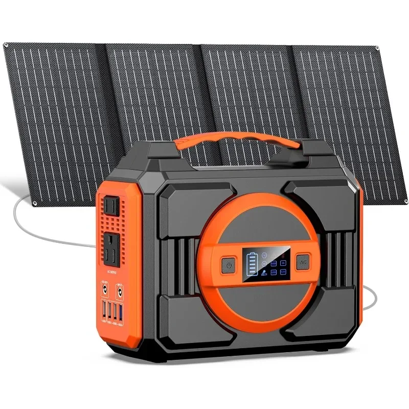 Solar Powered Generator 300W Rated, Portable Solar Generator Power Station with Solar Panels 40W Included